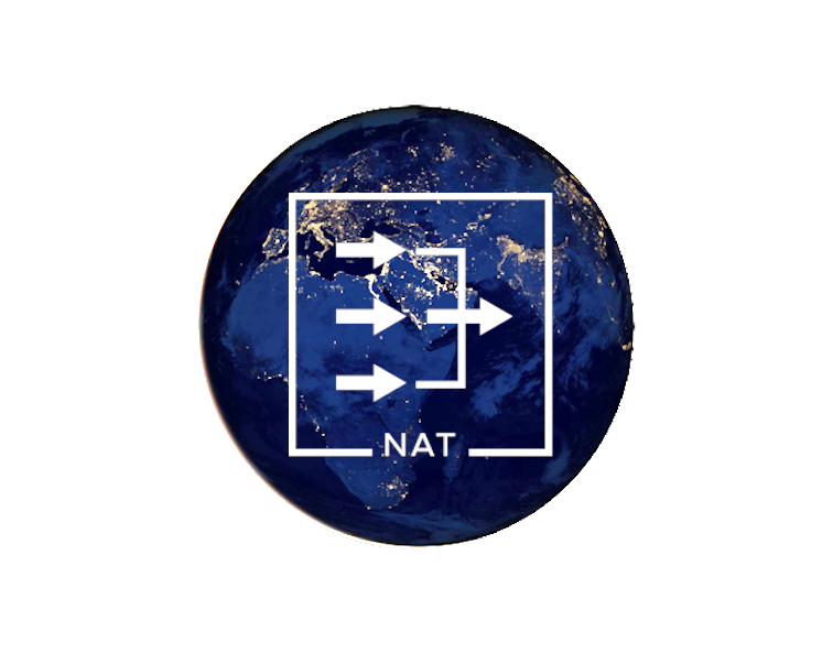Image of the earth and night with a network load-balancer icon superimposed over it.